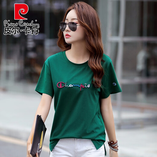 Camiseta de algodón de algodón de algodón de Pierre Camiseta bordada de manga corta Femenina de mujer Gran tamaño de moda 2025 Summer NUEVO VERSATIL 9922 AZUL S 90-110JIN [Jin iguala 0.5 kg]