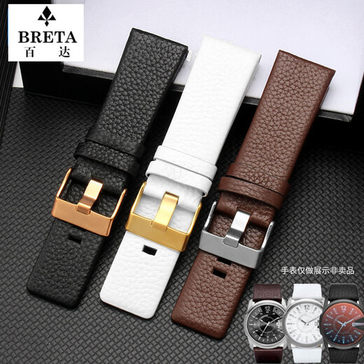 Pataca adapted to POLICE watch accessories PL.14698 13806 large dial cowhide strap 24 26 28 30mm white + silver pin buckle 22mm
