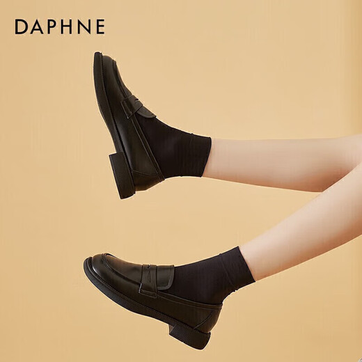 Daphne single shoes women's leather small leather shoes new versatile flat loafers one-leg women's shoes 422104579 black 38