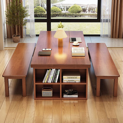 
Ruchen desk full solid wood living room large long desk home dining table integrated workbench reading table distilled large board learning table CR9903# walnut color single table No 140x80x75cm