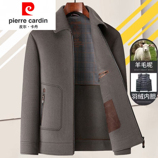 Pierre Cardin 100% pure wool woolen jacket men's double-sided woolen jacket autumn and winter short down liner thickened jacket camel + down liner XL 180 140-155Jin Jin equals 0.5 kg