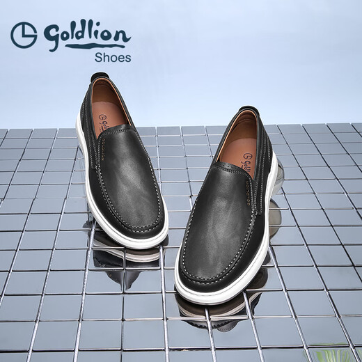 Goldlion Men's Shoes Autumn and Winter Business Casual Leather Shoes Sheep Leather Slip-On Leather Shoes Men's Loafers Slip-On Shoes Black 40