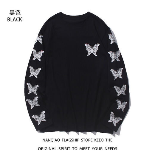 Cool Chapter (KUZHANG) European and American trendy high street long-sleeved T-shirt men's trendy ins couples hip-hop style loose street autumn clothes base shirt 679 black M