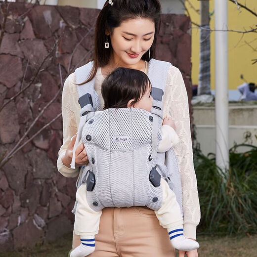 比威亚背带婴儿背带 前抱式轻便透气抱娃神器解放双手简易 浅灰色