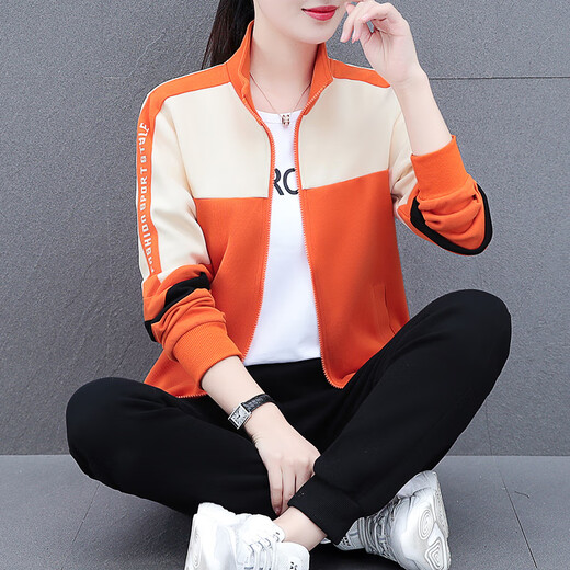 俞兆林运动服套装女春秋2025年新款宽松女士休闲时尚开衫长袖卫衣三件 橙色（THF9930三件套） M (建议80-95斤)