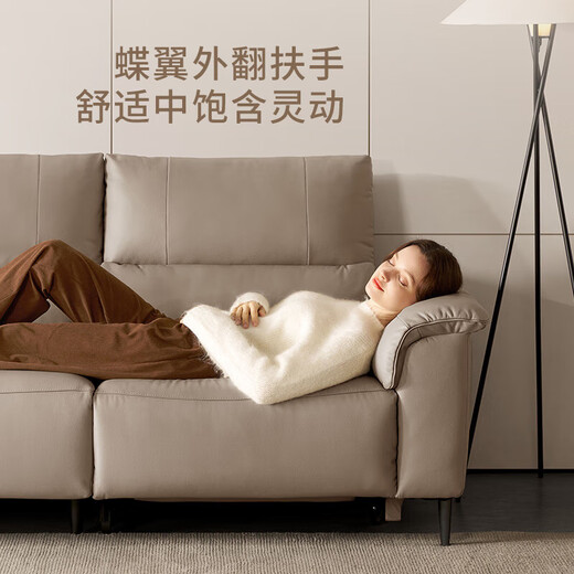 
Gujia Home Furnishing Modern Electric Functional Sofa Zero Against the Wall, Top Layer Cowhide, Slim and Flirtatious Leather Sofa 6196 [Oat Color] Four-person 2 Electric Bands and Flirtatious