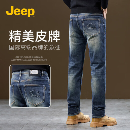 JEEP吉普美式休闲牛仔裤男2025新款春夏季耐磨裤子水洗做旧直筒裤长裤 复古蓝款式二 P740MWN698 34 （155-165斤）