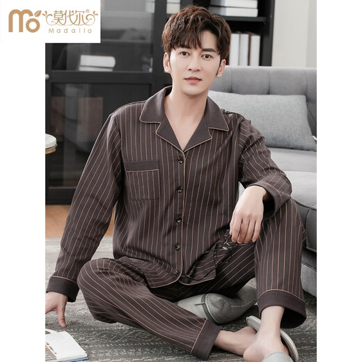 Modal High-End Pure Cotton Herren Pyjamas Frühlings- und Herbst-Langarm-großer großer loser Winter Baumwoll-Freizeitkleidung Herrenanzug 9906-Streifen M 165: Empfohlenes Gewicht 100-120 Jin [Jin ist 0,5 kg]