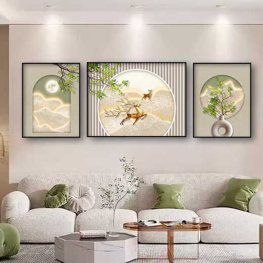 
Sense painting cream style living room decoration painting modern simple sofa background wall hanging painting Fulu triplet 2025 new mural JD13588 left and right 50*70 middle 90*70 crystal porcelain diamond-inlaid aluminum alloy gold frame