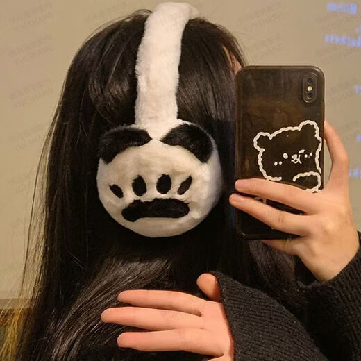 Yixin earmuffs women's ear warm winter earmuffs earbags warm ear ear protection ear protection cold, frost and windproof new style folding cute black and white care bear claw earmuffs
