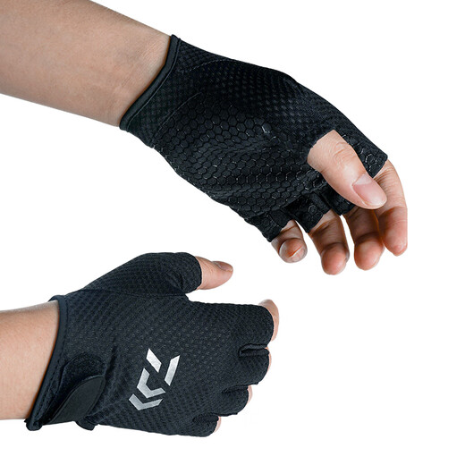 Zailou's new lure gloves, sweat-absorbent and quick-drying fishing gloves, mesh breathable, 35-finger sports gloves, one size fits all, 3-finger black, exposed