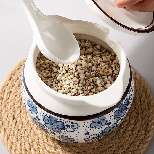 High-temperature ceramic lard jar, thickened amphora oil bottle with spoon and lid, seasoning jar, chili oil bottle, Uncaria thickened with spoon 5Jin Jin is equal to 0.5kg 2500ml