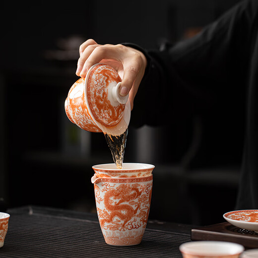 SUSHI CERAMICS Red Nine Dragon Pattern All Things Prosper Dragon Kung Fu Tea Set J1051