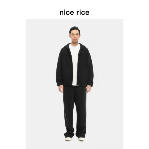 nice rice好饭   400G全棉毛圈绒底做旧宽松卫裤NGD12048 水洗黑（400G） L