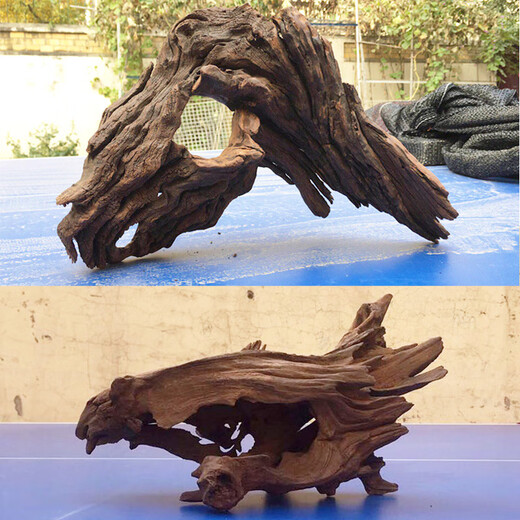 OIMG鱼缸造景沉木天然紫柚木晒龟台树桩拱桥水族箱装饰小号木晒台木头 巧克力色 16856秒沉