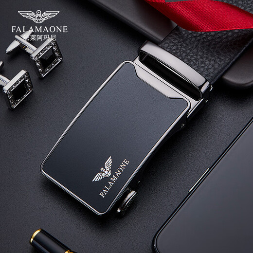 Falamaone Men's Leather Belt Genuine 2025 New Luxury Brand International Valentine Day Negocios de alta gama Belt Belt Birthday Gift PD829 Color de armas [Versátil Casual de negocios] 120 cm [Embalaje de caja de regalo de alta gama]