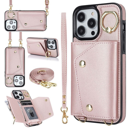 Jinhao iPhone14 Promax Reißverschluss Brieftasche Mobile Hülle Apple 13/12 Crossbody Protective Case Xsmax Kartenring Lanyard Persönlichkeit Red Apple iPhone 14 Pro