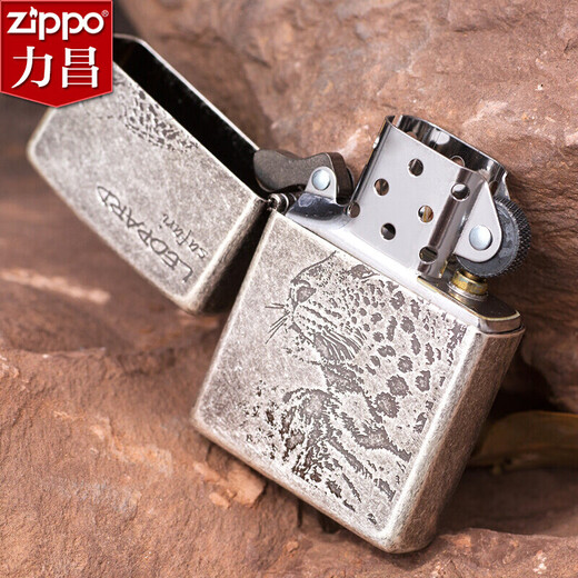 ZIPPO原装正版zippo煤油打火机 美洲豹仿古银古铜 双面蚀刻小豹子韩版 古银色【单机无油】DY9902GY