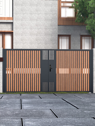 金赋顺铝合金别墅大门不锈钢塑木庭院门铁艺实木乡村院子大门花园小院门 款2（不锈钢每平方）