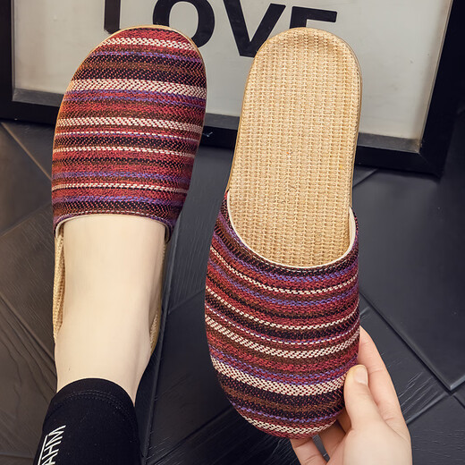 Sandalias de lino Ximulai Sandalias para mujeres Lino de algodón masculino Baotou Zapatos de casa de pareja japonesa Four Seasons Summer Baotou Red 37-38 Tamaños