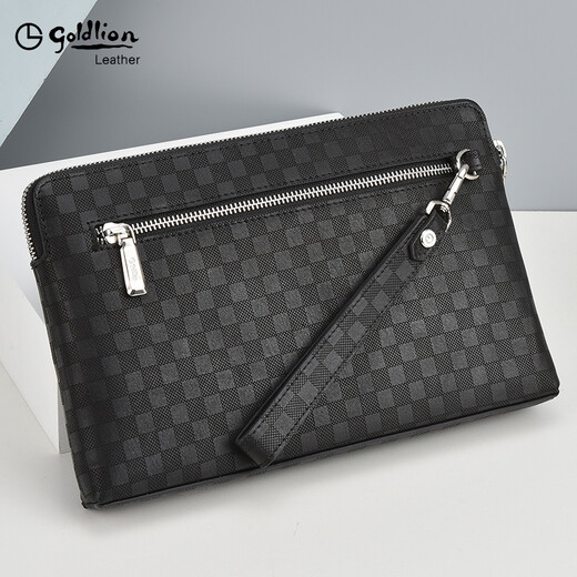 Jinlilai Herrenhandtasche echte Lederkupplung Brieftasche großer Kapazitätsumschlagbeutel leichte Luxus-High-End-Marke Neueste Modell in 2025 First Layer Cowhide [offizielles Straight Hair] Schwarz