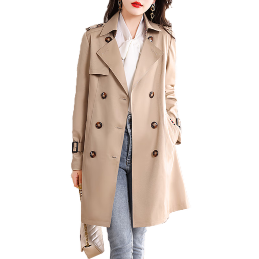 Aoduo windbreaker jacket for women 2025 new women's small mid-length spring and autumn coat AT3212 khaki M
