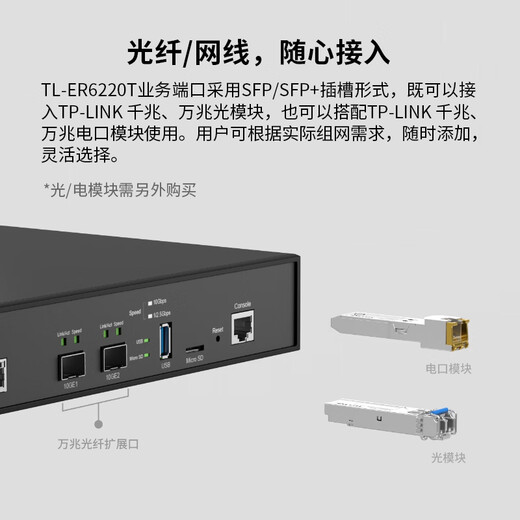 TP-Link Enterprise VPN Router Gigabit Wired Ten Gigabit SFP+ Port-Anpassung integrierte Wechselstromregel-AC-Steuerungs-AC-Steuerungs-AC-Steuerungsverhaltensmanagement Faser-Breitbandöl-Lecker ER6220T 4-Port Gigabit/10 Gigabit Optical Port/mit 1000