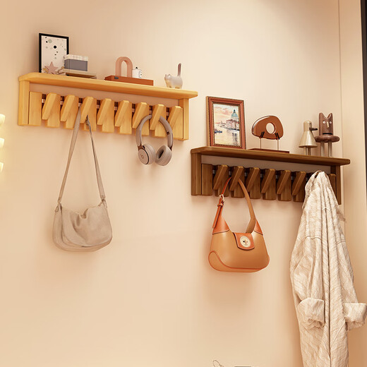 Chu Jun Clothes Hanger Entry Door Wall Hanging Strip Punch Perforated Wall Bedroom Creative Porch Solid Wood Piano Key Clothes Hook Key Upgrade-Layer 12 Key Walnut Color Style