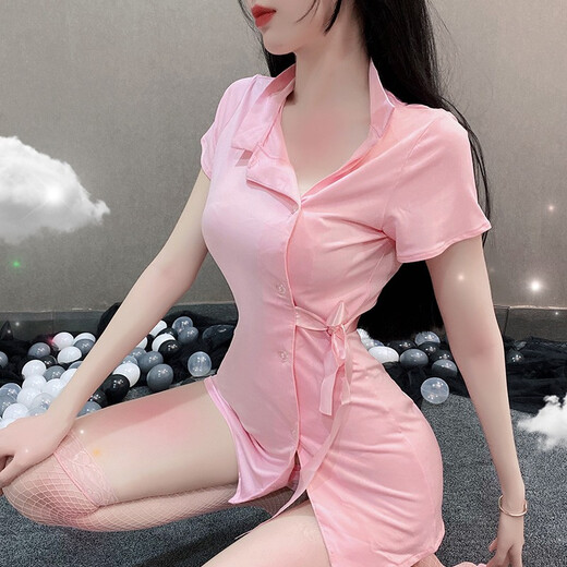 Feimu Girl Sexy traje de juego interpretando el uniforme femenino tentando la perspectiva de hendidura delgada Mujeres 7027 Set blanco de 3 piezas de tamaño blanco con hat-dress-t