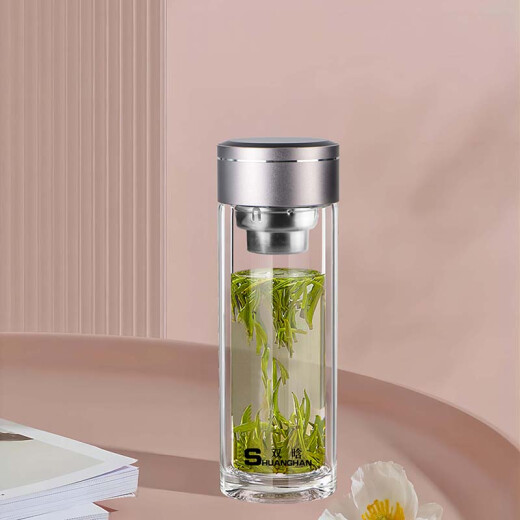 双晗双层高硼硅玻璃杯 男女士双层玻璃水杯带茶隔杯子SH-7027 SH-7051 300ml
