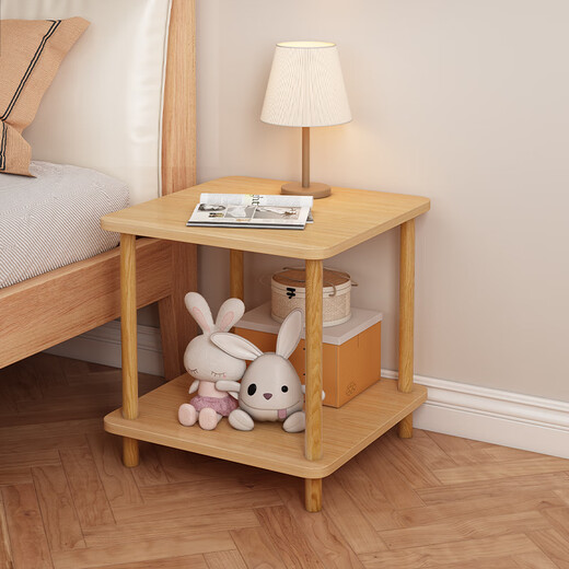 Boundary line bedside table storage bedroom small simple small table mini bedside cabinet storage rack storage bedside table side table double layer pastoral oak color 60*40cm