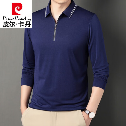 
Pierre cardin high-end brand semi-zipper long-sleeved T-shirt for men's autumn lapel base shirt casual inner-fitting Polo clothes for men T 6621 black 48 [90-110Jin [Jin equals 0.5 kg]]