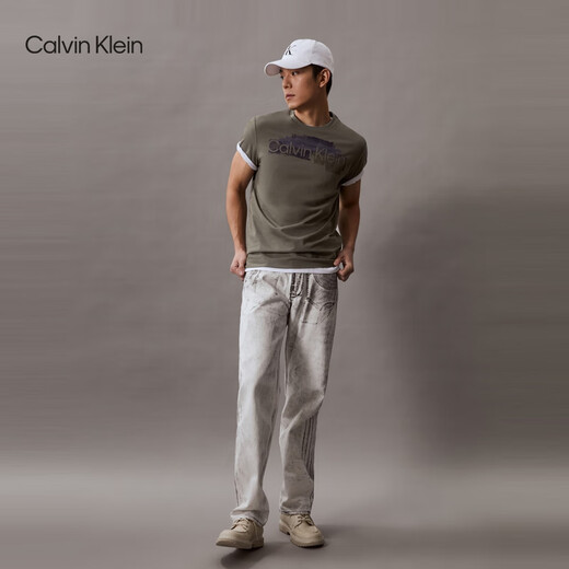Calvin KleinCK Jeans夏季男士时尚休闲绘画图案印花纯棉短袖T恤40BC831 ldy-橄榄绿 XL