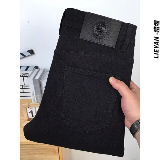 Lieyan European Station Trendy Brand Jeans Herbst und Winter plus Fleece verdickte hochwertige leichte luxuriöse schlanke Füße elastische Freizeithosen 9909 Schwarz plus Fleece 28 Größe [zwei Fuß und eine Taille] 90-100 Jin [Jin gleich 0,5 kg]