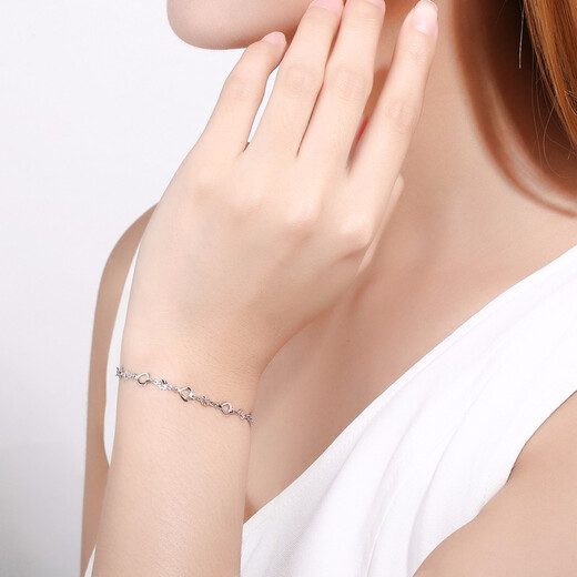 Saturday Fortune (ZLF) PT950 platinum bracelet for women, sparkling and versatile heart-to-heart bracelet for your girlfriend 16cm + tail chain 2cm -3.16g
