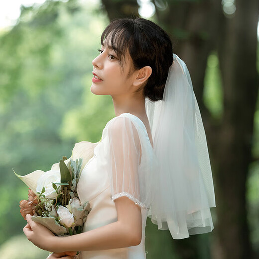 Crystal Bridal Veil Proposal and Certificate Marriage Registration Wedding Dress Headdress Bow Double-layer Mesh Wedding Photo Props