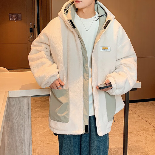 NASA BASE double-sided lamb velvet cotton coat men's autumn and winter velvet thickened feather puffer coat cotton jacket Jinjiang cotton coat gray green L 120-145Jin Jin equals 0.5 kg