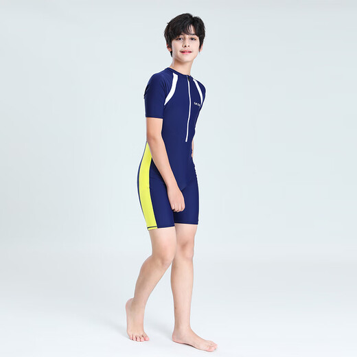 Zailu youth one-piece boxer swimsuit training quick-drying boys' primary school students fat children's swimsuit navy + swimming cap + earplugs nose clip L L35-40Jin Jin is equal to about 0.5 kg