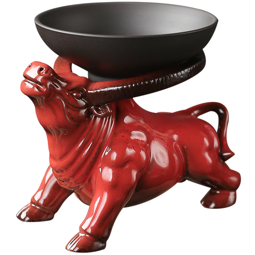 Yuxuan purple sand kiln turned glaze tea pet bullish ornaments tea set filter handmade tea can be played with tea tray ornaments bullish kiln turned red LCX