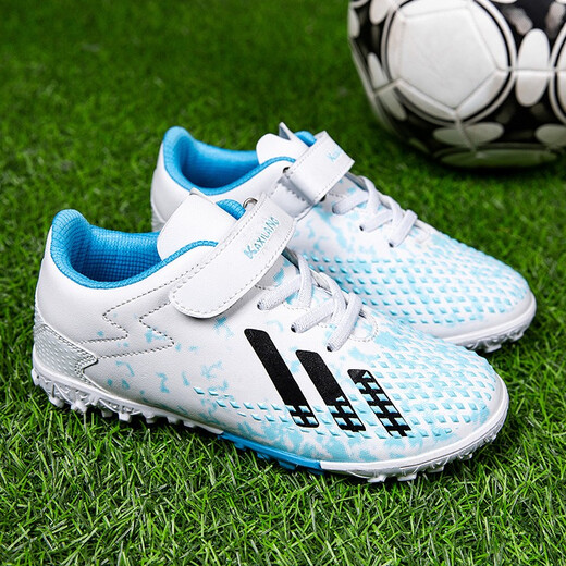 FEELACES children's football shoes Velcro buckle boys TF broken nails football shoes girls short nail training shoes anti-slip soft sole 6199 white moon broken nails 32
