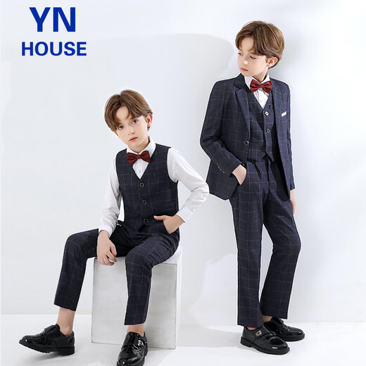 Yinuofang children's suit suit boy suit host flower girl dress performance suit plaid suit 130 yards