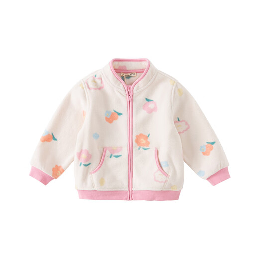 DAVE&BELLA Children's Clothes Boys' Jackets Girls' Polar Fleece Tops Children's Clothes Autumn Jackets Baby Outerwear 2025 New Flower Print 100 cm (recommended height 90-100cm)