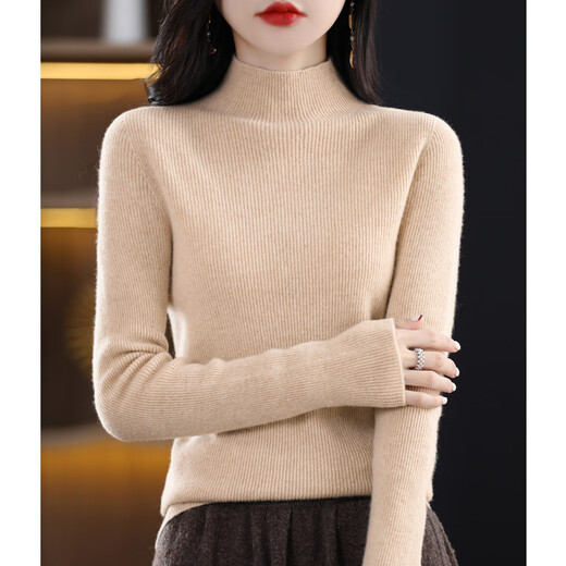 GUJIN knitted bottoming shirt for women, half turtleneck sweater, slim long-sleeved mid-collar top, black