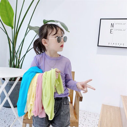 XIAOMIMAO2024 summer new style children's and girls' ice silk sunscreen bottoming shirt thin, medium and large children's mesh t-shirt air-conditioning shirt trendy white 110