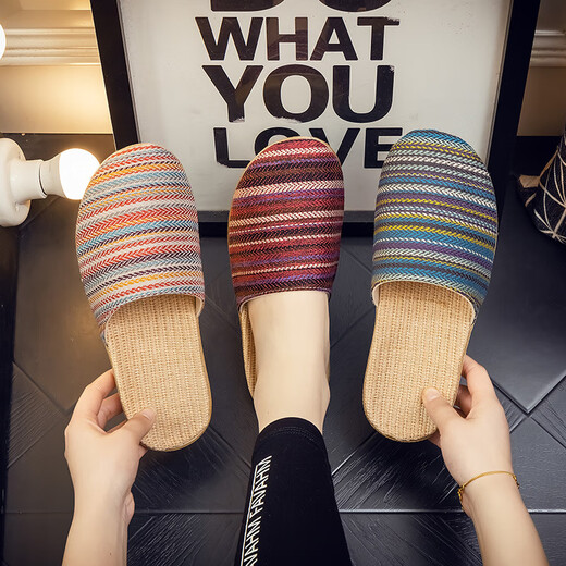 Sandalias de lino Ximulai Sandalias para mujeres Lino de algodón masculino Baotou Zapatos de casa de pareja japonesa Four Seasons Summer Baotou Red 37-38 Tamaños