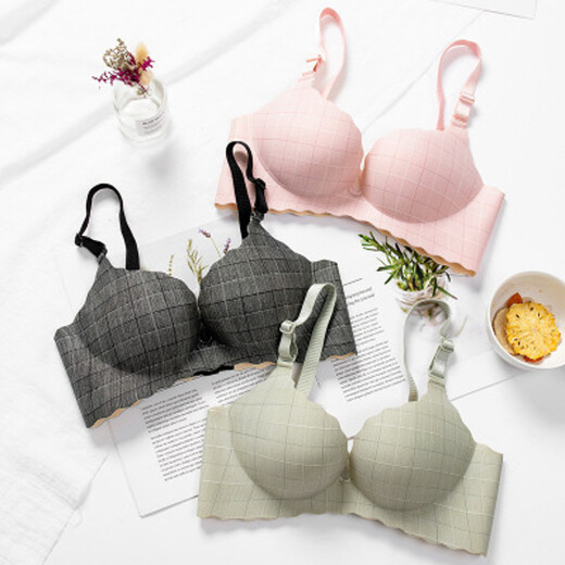 KJ one-piece underwear set women's bra push-up no rims thick and thin style sexy seamless girl push-up small breast bra small breast bra set green single piece 34/75C thin section