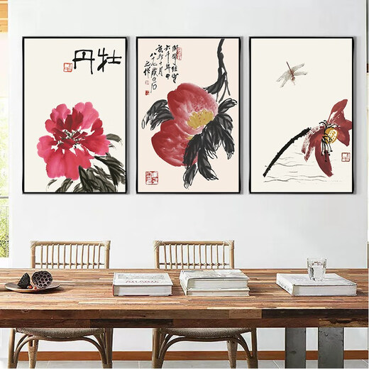 Qi white graphite shrimp new Chinese style decorative painting living room sofa background wall painting ink Chinese style restaurant study hanging painting 23 ink shrimp 3 horizontal version 70*100 simple black frame + canvas