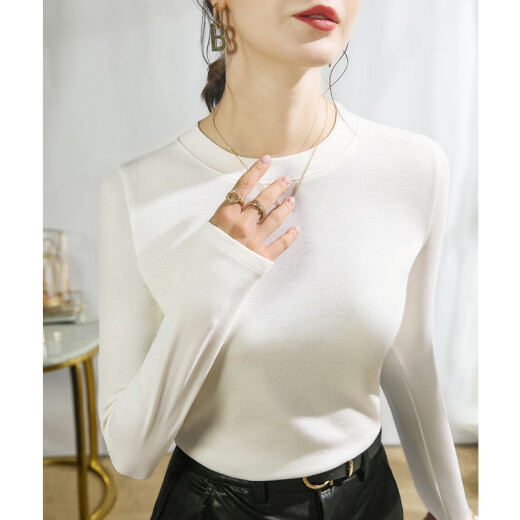 Lishe Modal Cotton Top redondeando el cuello redondo Camiseta de terciopelo para mujeres en otoño 2025 Nueva camiseta de manga de cinco puntos para mujeres del color delgado de moca [J679] manga larga 3XL [135-145]