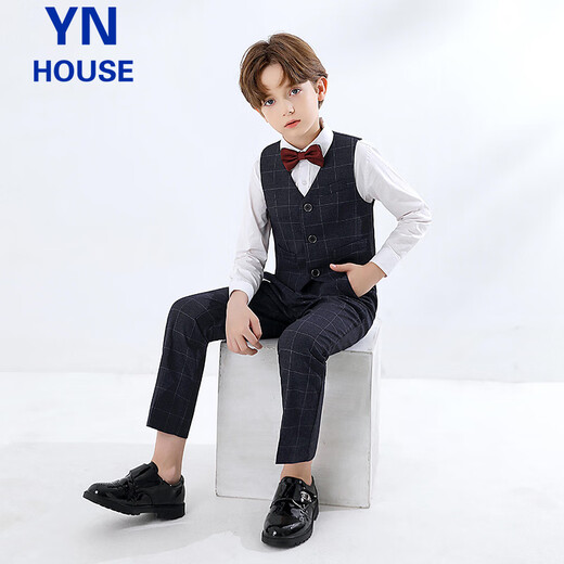 Yinuofang children's suit suit boy suit host flower girl dress performance suit plaid suit 130 yards