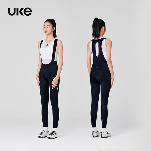 UKE女背带骑行裤长裤 UPF100+高倍防晒 贴身高弹户外自行车运动长裤 黑色 B001 XL